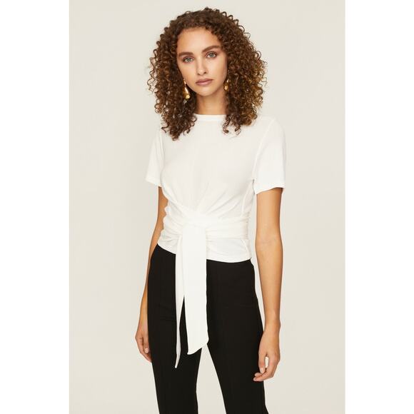 Modern Citizen Jude Cropped Wrap Top Size Small White Crepe Minimalist Chic - Picture 8 of 13